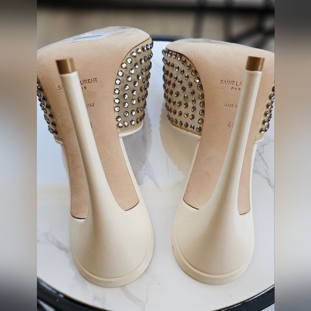 SAINT LAURENT Gippy Crystal Mesh Stiletto Mules Color Nude & Crystal 40 - Picture 15 of 16